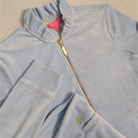 Lilly Pulitzer Jackets & Blazers - Lilly Pulitzer Jayla Velour Ruffle Zip-Up Jacket Crew Blue Size XS  $118 retail